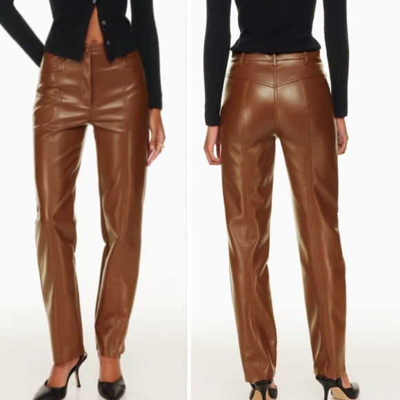ARITZIA Wilfred Rebel High-waisted Vegan Leather pants Pants In Cognac Size 0 - Picture 3 of 14